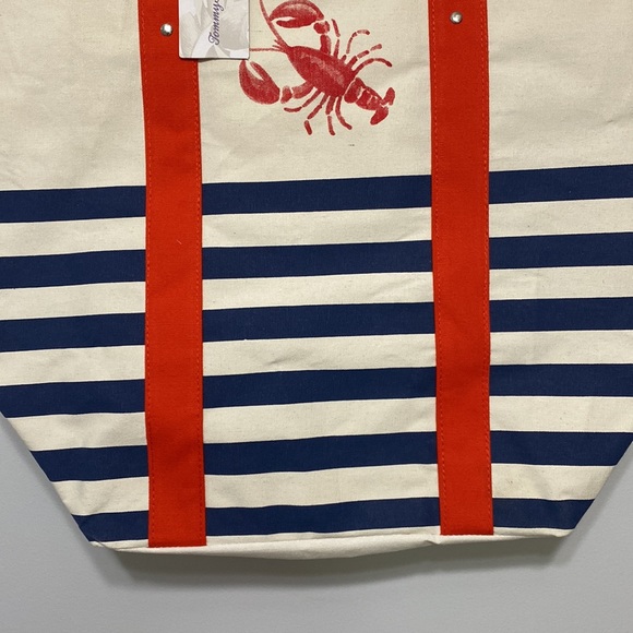 COPY - Tommy Bahama tan/blue/orange striped lobster print oversized tote 18x22x8 - Picture 5 of 7